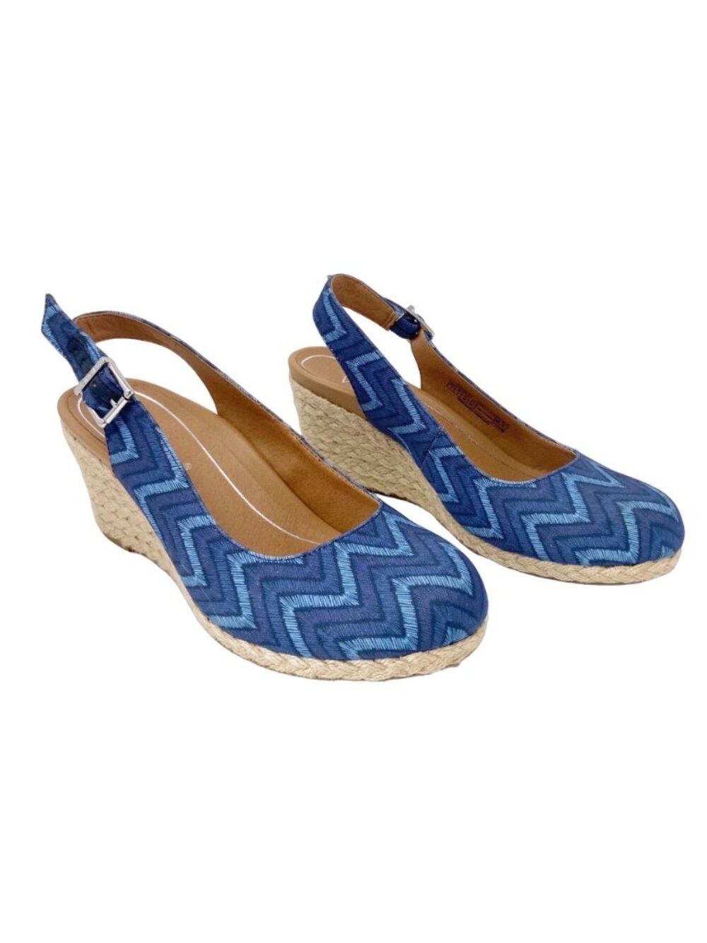 Vionic Coralina Blue Chevron Espadrilles Wedge Sandals Size 7